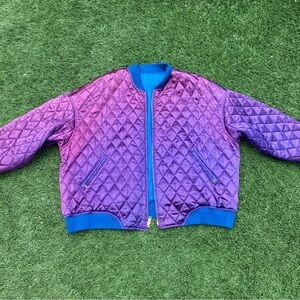 Real Silk Reversible Quilted Purple and Blue Oversized Bomber Jacket